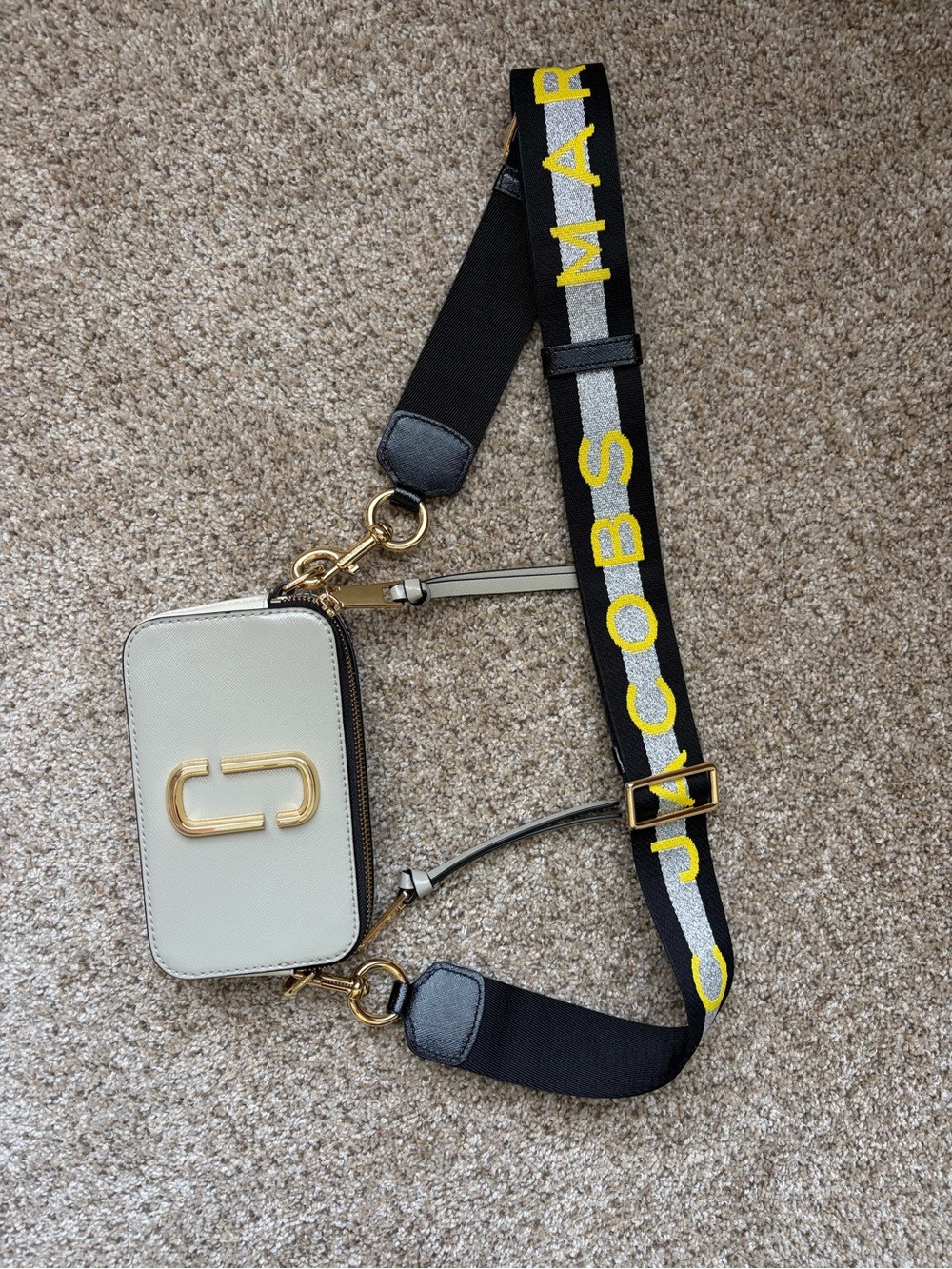 Marc Jacobs Cream Leather Camera Bag with Bold Logo Strap